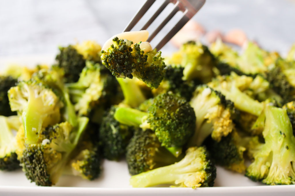 Roasted Broccoli and Garlic on a Fork