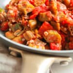 Fire roasted tomatoes and Okra in a pan