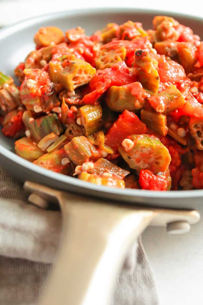 Fire roasted tomatoes and Okra in a pan