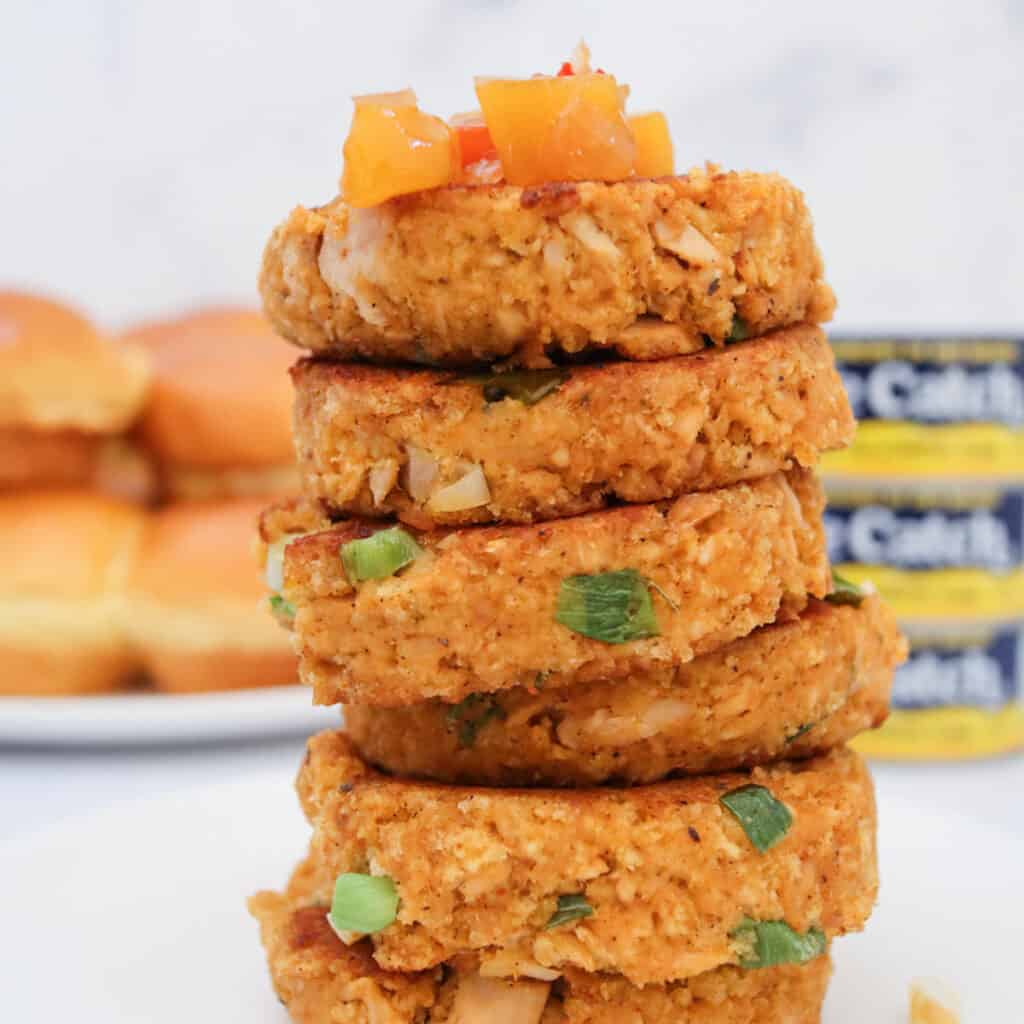 Grilled Island Tuna Patties with Fresh Mango Chutney and miniature brioche buns