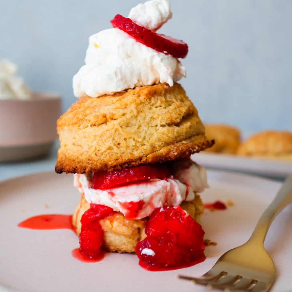 Strawberry Shortcake Biscuits with homemade whipped cream