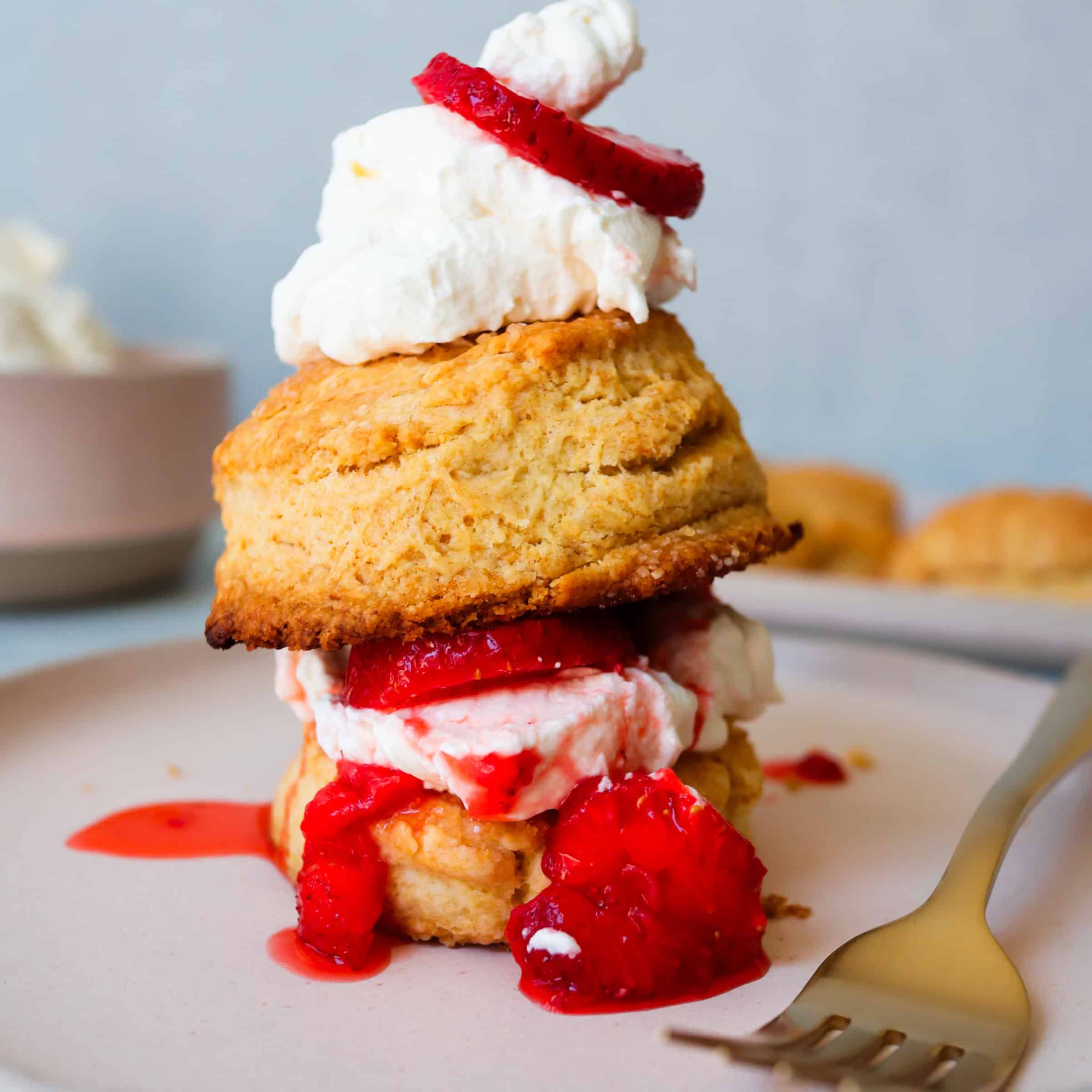 Strawberry Shortcake Biscuits with homemade whipped cream