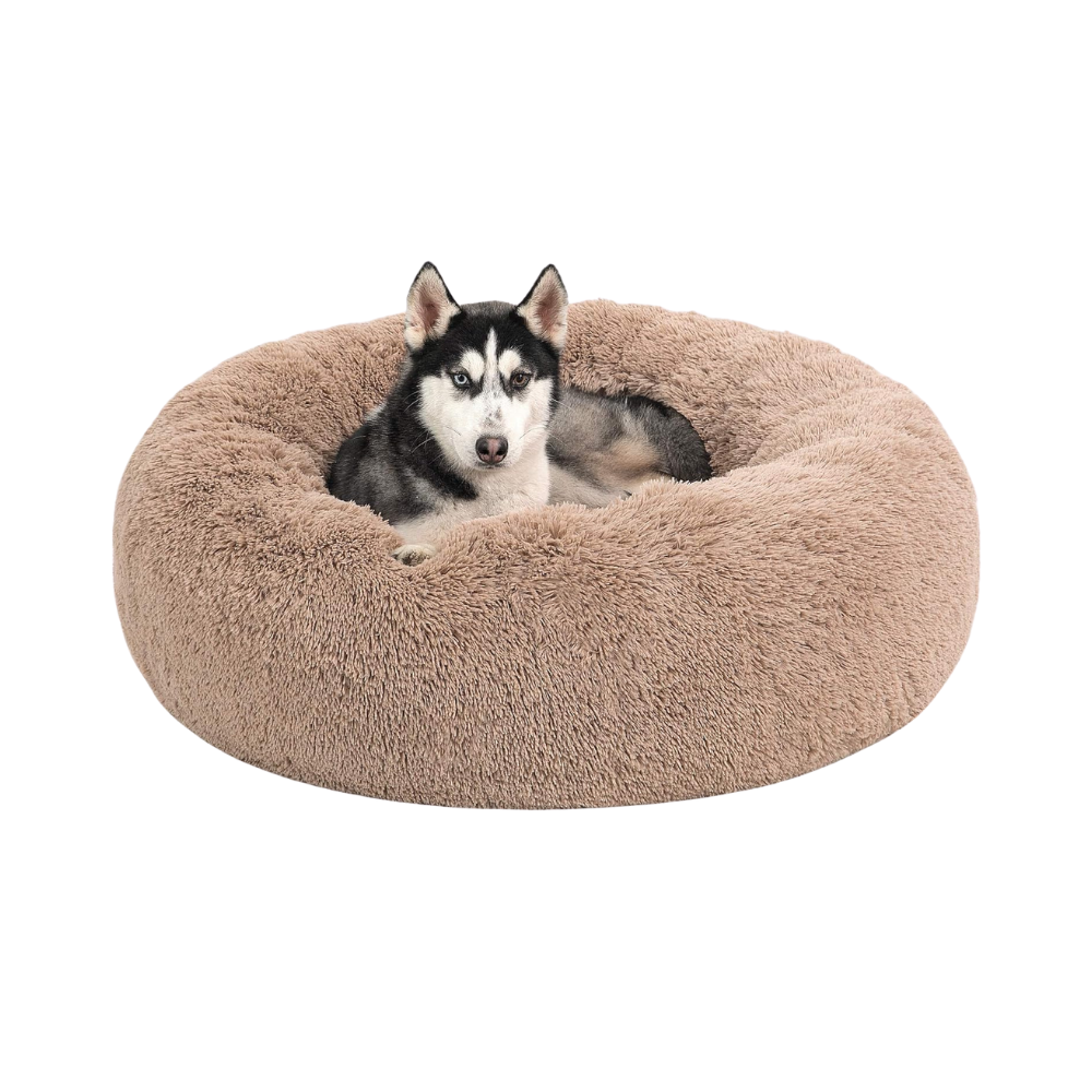 Calming dog bed in camel color