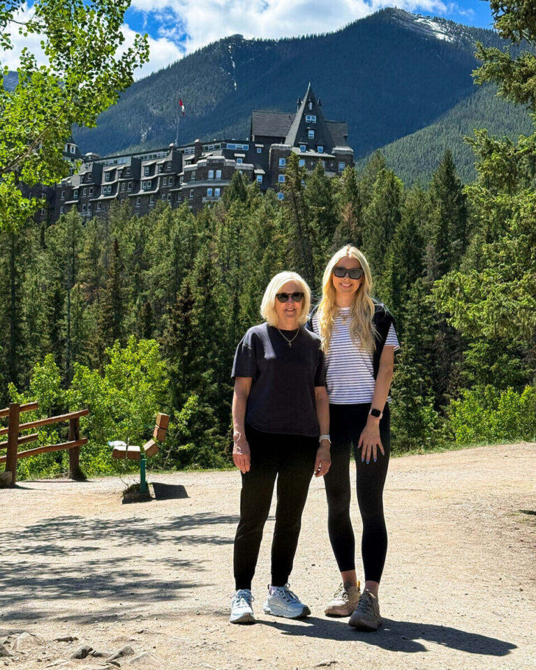 Mother daughter trip to Banff at Surprise Corner overlooking the Fairmont Banff Springs